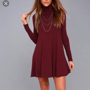 Lulus Swing Turtleneck Dress in Wine